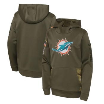 Youth Miami Dolphins 2022 Olive Salute to Service Therma Performance Pullover Hoodie Youth Miami Dolphins 2022 Olive Salute to Service Therma Performance Pullover Hoodie