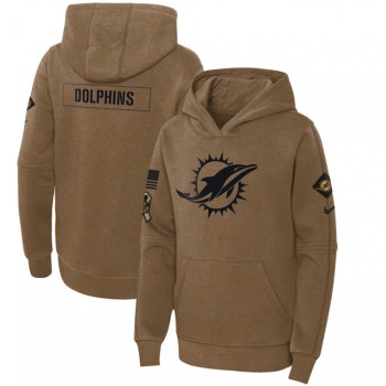 Youth Miami Dolphins 2023 Brown Salute to Service Pullover Hoodie Youth Miami Dolphins 2023 Brown Salute to Service Pullover Hoodie