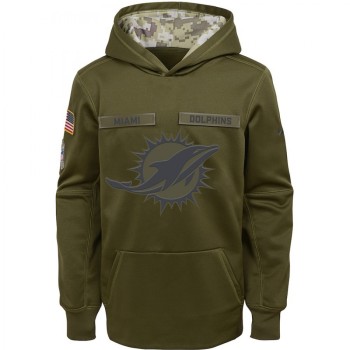 Youth Miami Dolphins Olive Salute to Service Pullover Performance NFL Hoodie Youth Miami Dolphins Olive Salute to Service Pullover Performance NFL Hoodie