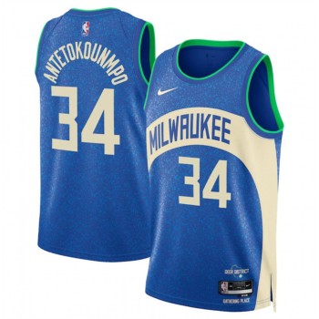 Youth Milwaukee Bucks #34 Giannis Antetokounmpo 2023/24 Blue City Edition Stitched Basketball Jersey Youth Milwaukee Bucks #34 Giannis Antetokounmpo 2023/24 Blue City Edition Stitched Basketball Jersey