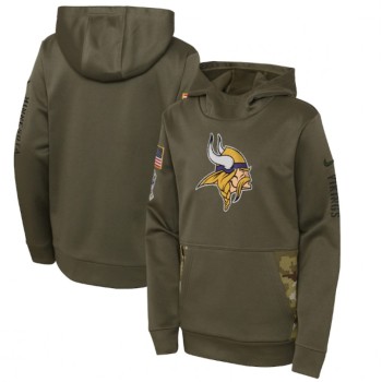 Youth Minnesota Vikings 2022 Olive Salute to Service Therma Performance Pullover Hoodie Youth Minnesota Vikings 2022 Olive Salute to Service Therma Performance Pullover Hoodie