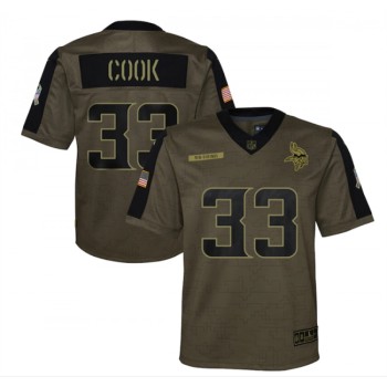 Youth Minnesota Vikings #33 Dalvin Cook 2021 Olive Salute To Service Limited Stitched Jersey Youth Minnesota Vikings #33 Dalvin Cook 2021 Olive Salute To Service Limited Stitched Jersey