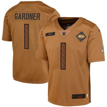 Youth New York Jets #1 Sauce Gardner 2023 Brown Salute To Service Limited Stitched Football Jersey Youth New York Jets #1 Sauce Gardner 2023 Brown Salute To Service Limited Stitched Football Jersey