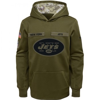Youth New York Jets Olive Salute to Service Pullover Performance NFL Hoodie Youth New York Jets Olive Salute to Service Pullover Performance NFL Hoodie