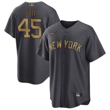Youth New York Yankees #45 Gerrit Cole 2022 All-Star Charcoal Cool Base Stitched Baseball Jersey Youth New York Yankees #45 Gerrit Cole 2022 All-Star Charcoal Cool Base Stitched Baseball Jersey