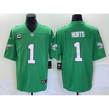 Youth Philadelphia Eagles #1 Jalen Hurts Green Vapor Limited With C Patch Stitched Football Jersey Youth Philadelphia Eagles #1 Jalen Hurts Green Vapor Limited With C Patch Stitched Football Jersey
