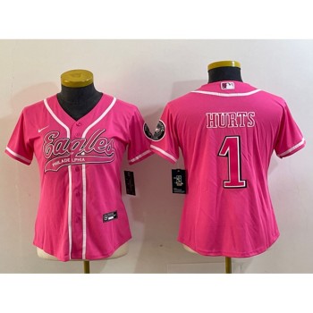 Youth Philadelphia Eagles #1 Jalen Hurts Pink Cool Base Stitched Baseball Jersey Youth Philadelphia Eagles #1 Jalen Hurts Pink Cool Base Stitched Baseball Jersey