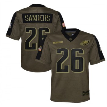 Youth Philadelphia Eagles #26 Miles Sanders 2021 Olive Salute To Service Limited Stitched Jersey Youth Philadelphia Eagles #26 Miles Sanders 2021 Olive Salute To Service Limited Stitched Jersey