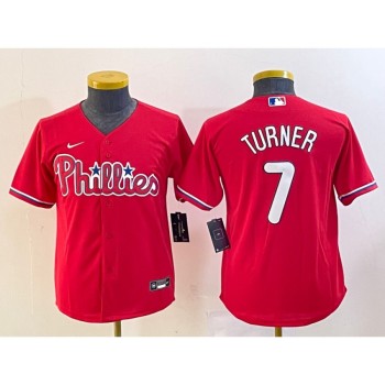 Youth Philadelphia Phillies #7 Trea Turner Red Cool Base Stitched Baseball Jersey Youth Philadelphia Phillies #7 Trea Turner Red Cool Base Stitched Baseball Jersey