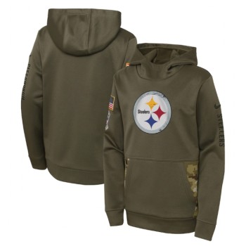 Youth Pittsburgh Steelers 2022 Olive Salute to Service Therma Performance Pullover Hoodie Youth Pittsburgh Steelers 2022 Olive Salute to Service Therma Performance Pullover Hoodie