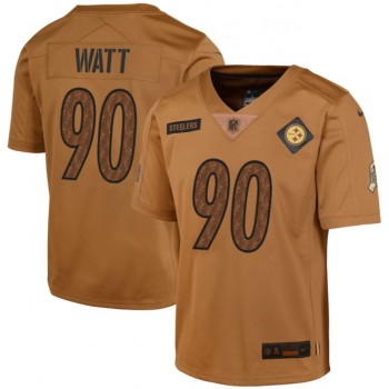 Youth Pittsburgh Steelers #90 T.J. Watt 2023 Brown Salute To Service Limited Stitched Football Jersey Youth Pittsburgh Steelers #90 T.J. Watt 2023 Brown Salute To Service Limited Stitched Football Jersey