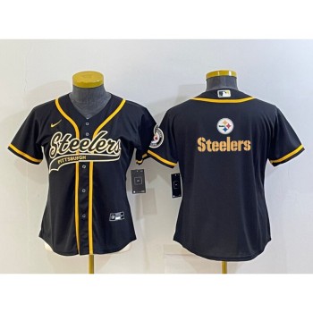 Youth Pittsburgh Steelers Black Team Big Logo With Patch Cool Base Stitched Baseball Jersey Youth Pittsburgh Steelers Black Team Big Logo With Patch Cool Base Stitched Baseball Jersey
