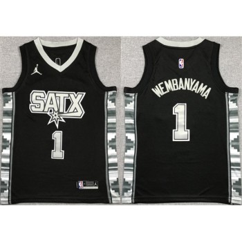Youth San Antonio Spurs #1 Victor Wembanyama Black Statement Edition Stitched Jersey Youth San Antonio Spurs #1 Victor Wembanyama Black Statement Edition Stitched Jersey