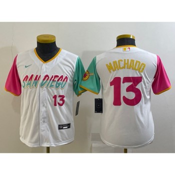 Youth San Diego Padres #13 Manny Machado 2022 White City Connect Stitched Baseball Jersey