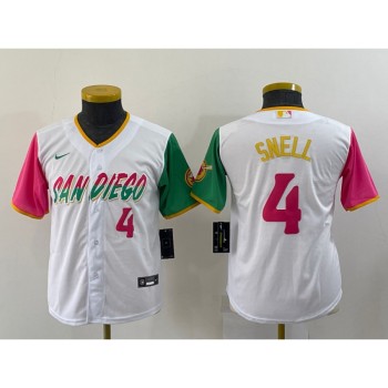 Youth San Diego Padres #4 Blake Snell 2022 White City Connect Stitched Baseball Jersey