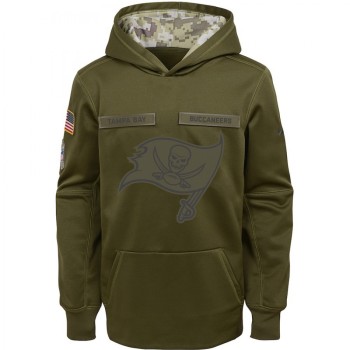 Youth Tampa Bay Buccaneers Olive Salute to Service Pullover Performance NFL Hoodie Youth Tampa Bay Buccaneers Olive Salute to Service Pullover Performance NFL Hoodie