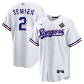 Youth Texas Rangers #2 Marcus Semien White 2023 World Series Stitched Baseball Jersey