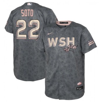 Youth Washington Nationals #22 Juan Soto 2022 Grey City Connect Cherry Blossom Stitched Baseball Jersey Youth Washington Nationals #22 Juan Soto 2022 Grey City Connect Cherry Blossom Stitched Baseball Jersey
