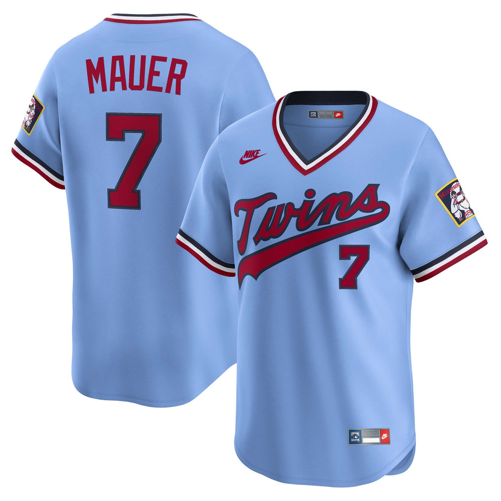Men's Minnesota Twins #7 Joe Mauer Nike Light Blue Throwback Cooperstown Collection Limited Jersey Men's Minnesota Twins #7 Joe Mauer Nike Light Blue Throwback Cooperstown Collection Limited Jersey