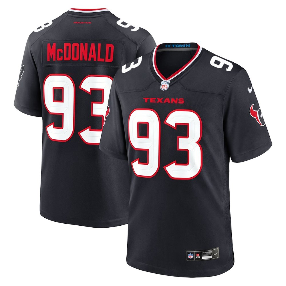 Men's Houston Texans #93 Kayden McDonald Black 2026 NFL Draft Game Jersey Men's Houston Texans #93 Kayden McDonald Black 2026 NFL Draft Game Jersey