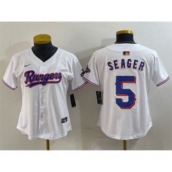 Women's Texas Rangers #5 Corey Seager White Gold Stitched Baseball Jersey(Run Small)
