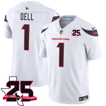 Men's Houston Texans #1 Tank Dell White 2026 25th Anniversary Patch Vapor F.U.S.E. Limited Jersey Men's Houston Texans #1 Tank Dell White 2026 25th Anniversary Patch Vapor F.U.S.E. Limited Jersey
