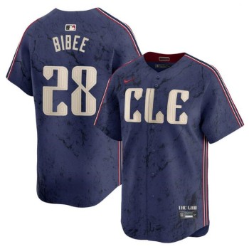 Men's Cleveland Guardians #28 Tanner Bibee Navy 2024 City Connect Limited Stitched Baseball Jersey Men's Cleveland Guardians #28 Tanner Bibee Navy 2024 City Connect Limited Stitched Baseball Jersey