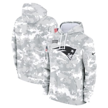 Youth New England Patriots White/Gray 2024 Salute To Service Pullover Hoodie Youth New England Patriots White/Gray 2024 Salute To Service Pullover Hoodie