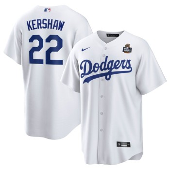 Men's Los Angeles Dodgers #22 Clayton Kershaw White 2024 World Series Home Replica Player Jersey Men's Los Angeles Dodgers #22 Clayton Kershaw White 2024 World Series Home Replica Player Jersey