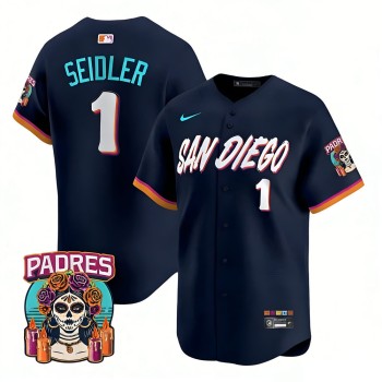Men's San Diego Padres #1 Peter Seidler Navy 2026 City Connect Stitched Jersey-Button Up Men's San Diego Padres #1 Peter Seidler Navy 2026 City Connect Stitched Jersey-Button Up