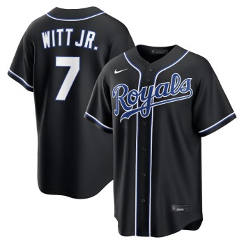Men's Kansas City Royals #7 Bobby Witt Jr. Fashion Replica Black Out Jersey Men's Kansas City Royals #7 Bobby Witt Jr. Fashion Replica Black Out Jersey