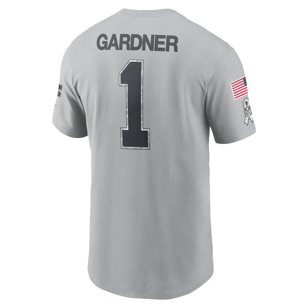 Men's New York Jets Ahmad Sauce Gardner Gray 2024 Salute To Service Name & Number T-Shirt