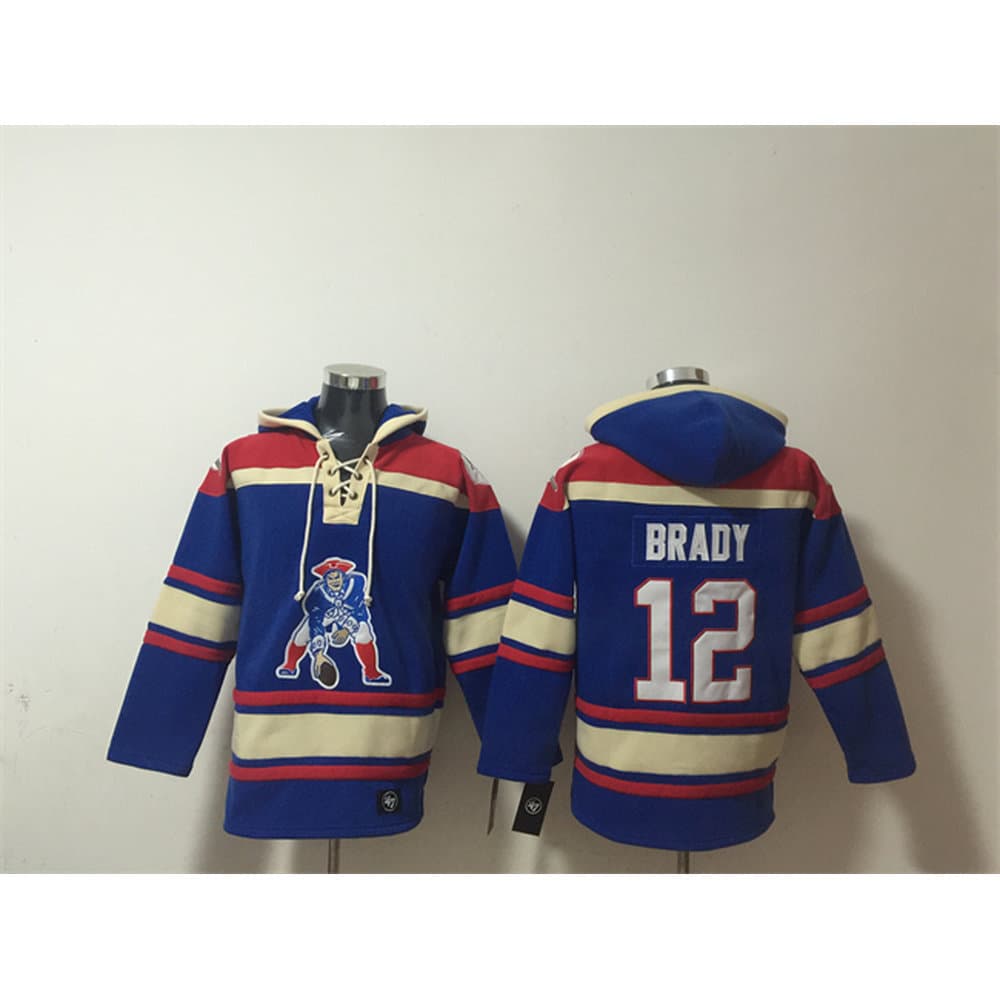 Men's New England Patriots #12 Tom Brady Blue Ageless Must-Have Lace-Up Pullover Hoodie