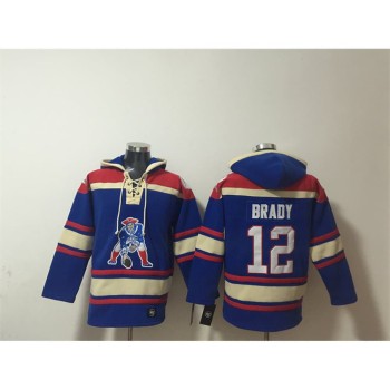 Men's New England Patriots #12 Tom Brady Blue Ageless Must-Have Lace-Up Pullover Hoodie Men's New England Patriots #12 Tom Brady Blue Ageless Must-Have Lace-Up Pullover Hoodie