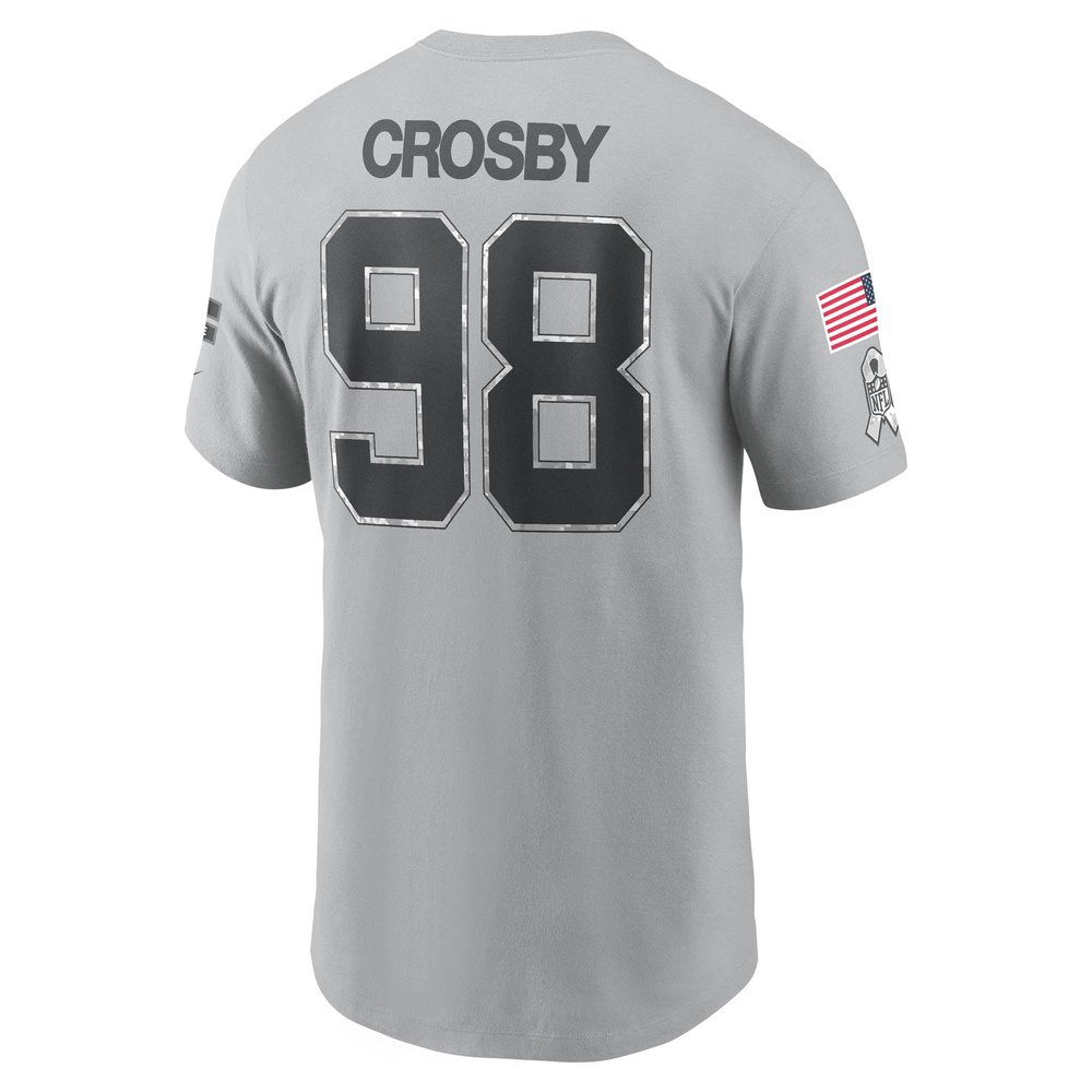 Men's Las Vegas Raiders Maxx Crosby Gray 2024 Salute To Service Name & Number T-Shirt