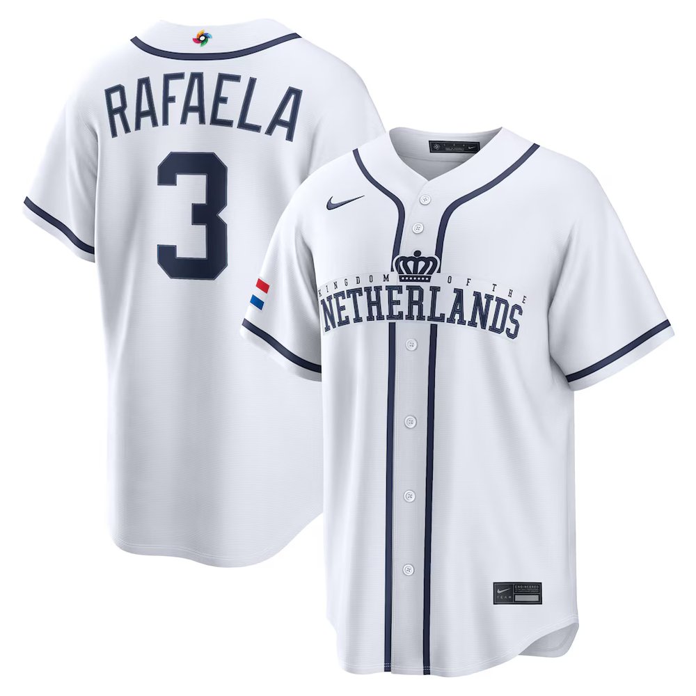 Youth Netherlands Baseball #3 Ceddanne Rafaela White 2026 World Baseball Classic Home Stadium Jersey Youth Netherlands Baseball #3 Ceddanne Rafaela White 2026 World Baseball Classic Home Stadium Jersey