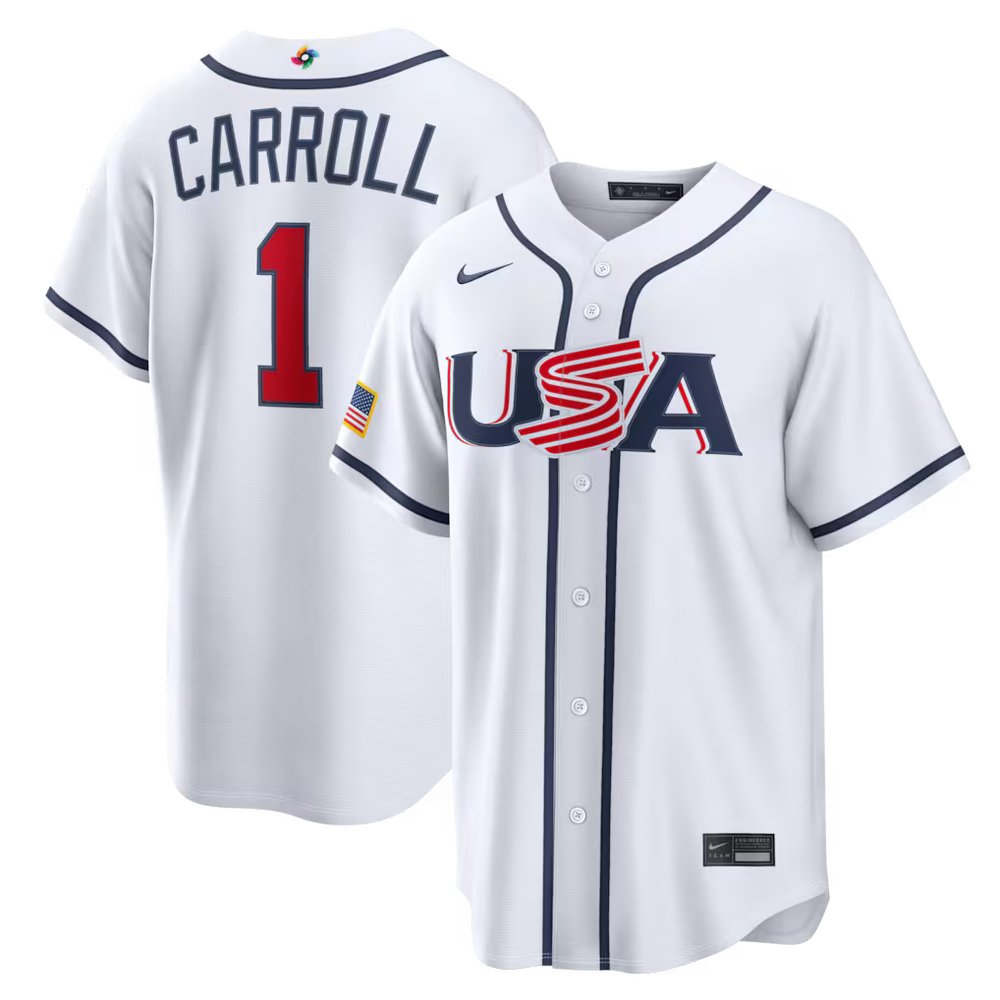Youth USA Baseball #1 Corbin Carroll White 2026 World Baseball Classic Home Stadium Jersey Youth USA Baseball #1 Corbin Carroll White 2026 World Baseball Classic Home Stadium Jersey