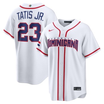 Men's Dominican Republic Baseball #23 Fernando Tatis Jr. White 2026 World Baseball Classic Home Stadium Jersey Men's Dominican Republic Baseball #23 Fernando Tatis Jr. White 2026 World Baseball Classic Home Stadium Jersey