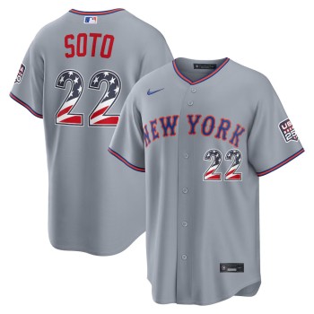 Men's New York Mets #22 Juan Soto Nike Gray USA 250 Fourth of July Road Stadium Jersey Men's New York Mets #22 Juan Soto Nike Gray USA 250 Fourth of July Road Stadium Jersey
