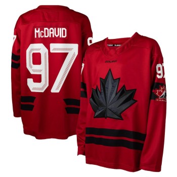 Men's Canada Hockey #97 Connor McDavid Red 2026 Away Replica Jersey
