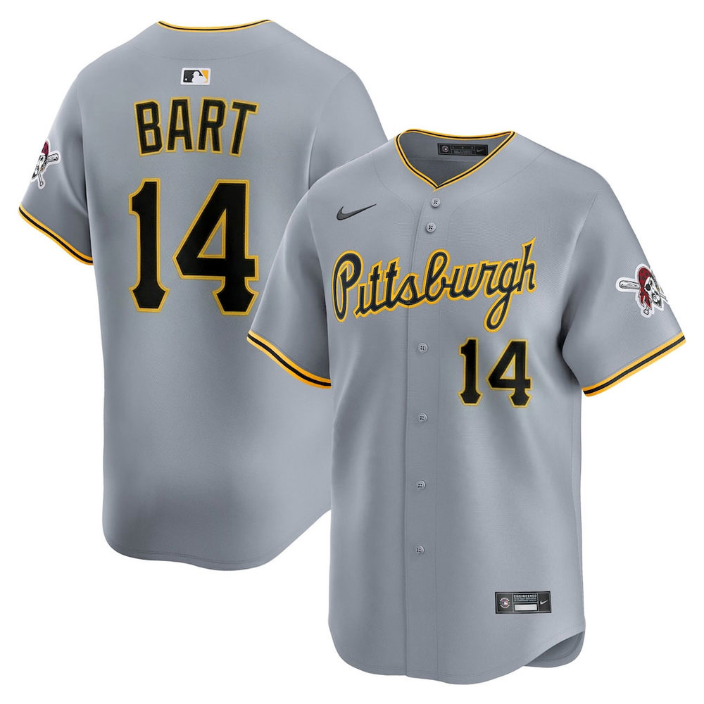 Men's Pittsburgh Pirates #14 Joey Bart Nike Gray Road Limited Jersey Men's Pittsburgh Pirates #14 Joey Bart Nike Gray Road Limited Jersey