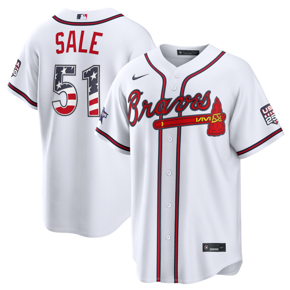 Youth Atlanta Braves #51 Chris Sale Nike White 2026 All-Star Edition Stars & Stripes Stadium Jersey Youth Atlanta Braves #51 Chris Sale Nike White 2026 All-Star Edition Stars & Stripes Stadium Jersey