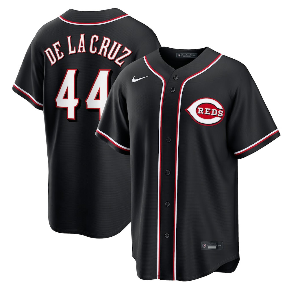 Men's Cincinnati Reds #44 Elly De La Cruz Fashion Replica Black Out Jersey Men's Cincinnati Reds #44 Elly De La Cruz Fashion Replica Black Out Jersey