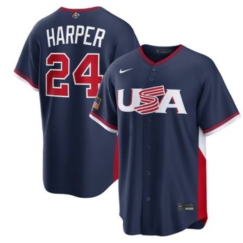 Men's USA Baseball #24 Bryce Harper Navy 2026 World Baseball Classic Home Stadium Jersey Men's USA Baseball #24 Bryce Harper Navy 2026 World Baseball Classic Home Stadium Jersey