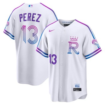 Men's Kansas City Royals #13 Salvador Perez White 2026 City Connect Stitched Jersey Men's Kansas City Royals #13 Salvador Perez White 2026 City Connect Stitched Jersey