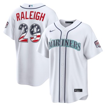 Men's Seattle Mariners #29 Cal Raleigh Nike White USA 250 Fourth of July Home Stadium Jersey Men's Seattle Mariners #29 Cal Raleigh Nike White USA 250 Fourth of July Home Stadium Jersey