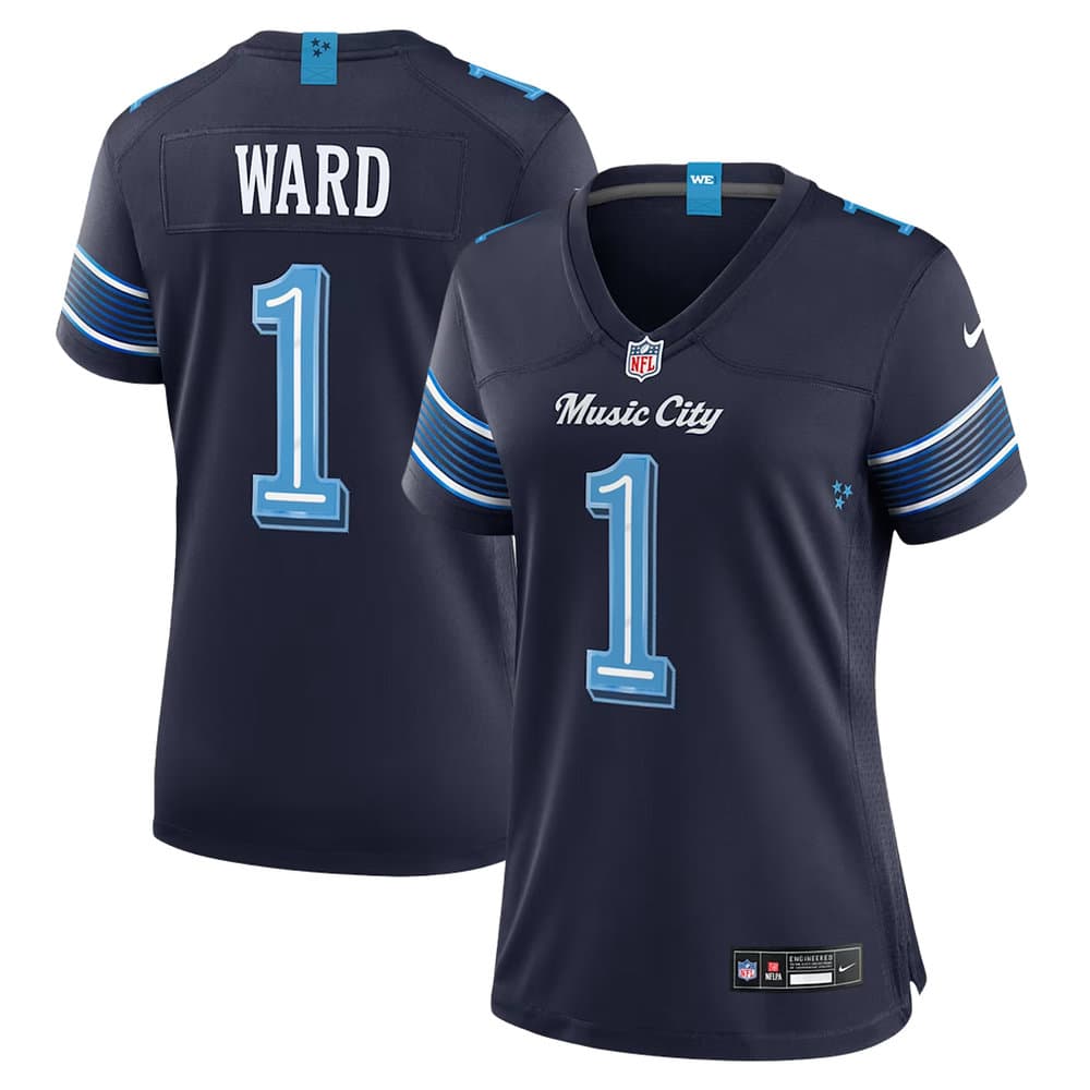 Women's Tennessee Titans #1 Cameron Ward Navy 2026 Rivalries Collection Game Jersey Women's Tennessee Titans #1 Cameron Ward Navy 2026 Rivalries Collection Game Jersey