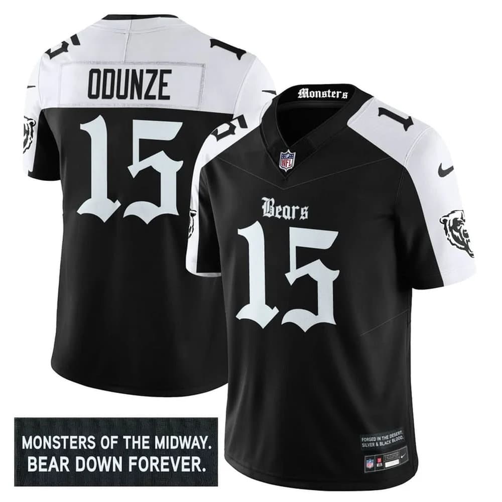 Men's Chicago Bears #15 Rome Odunze Black Alternate 'Gothic Monsters Edition' Vapor F.U.S.E. Limited Jersey Men's Chicago Bears #15 Rome Odunze Black Alternate 'Gothic Monsters Edition' Vapor F.U.S.E. Limited Jersey