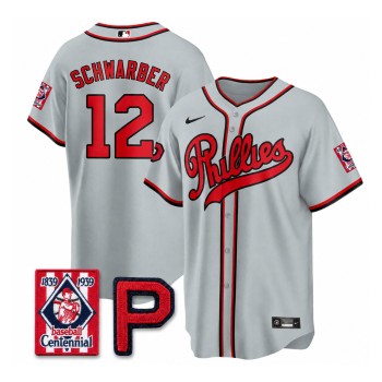 Men's Philadelphia Phillies #12 Kyle Schwarber Gray Stitched Baseball Jersey