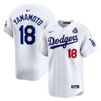Men's Los Angeles Dodgers #18 Yoshinobu Yamamoto White 2024 World Series Home Limited Player Jersey Men's Los Angeles Dodgers #18 Yoshinobu Yamamoto White 2024 World Series Home Limited Player Jersey